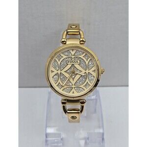Fossil Georgia ES3293 Womens Gold Tone Crystal Dial Bracelet Watch New Battery